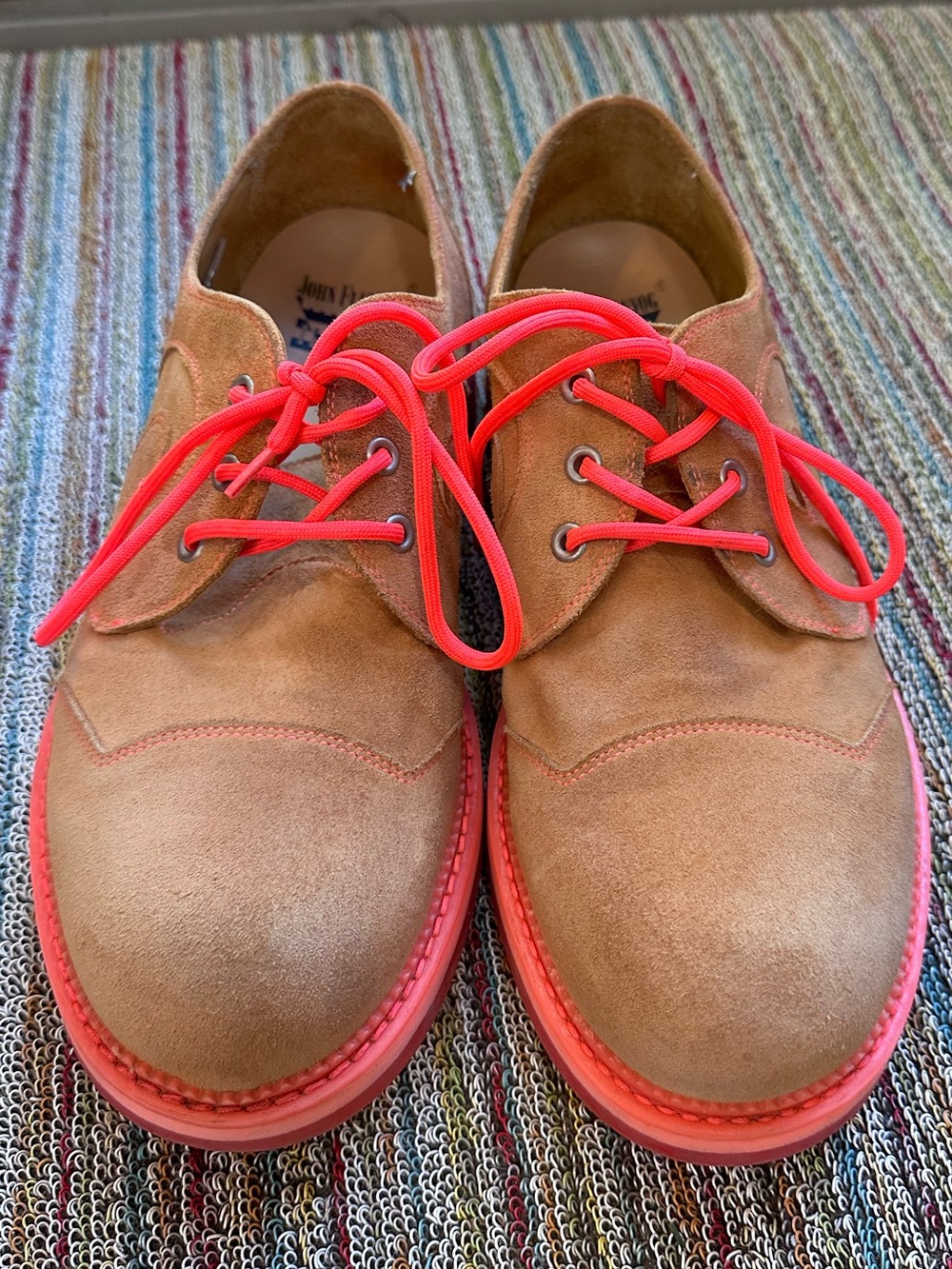 Fluevog 7th Heaven Derby Swirl suede lace-up derby shoe orange/pink -11.5 - Picture 5 of 16